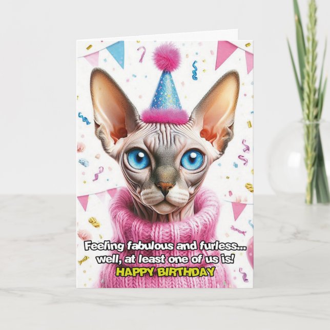 Cartão de Aniversário de Gato Sphinx com Suéter Tr (Frente)