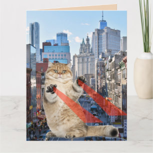 CARTÃO DE ANIVERSÁRIO DE GATO SUPERPODER SOBRE A C
