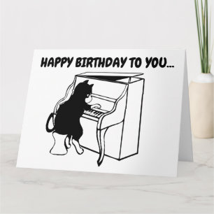 CARTÃO DE ANIVERSÁRIO DE GATO TOCANDO PIANO