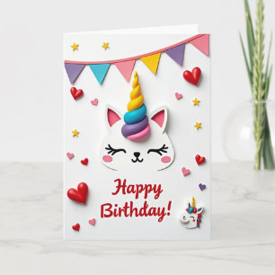 Cartão de Aniversário de Gato Unicórnio Fofo
