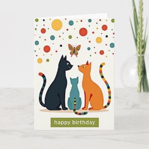 Cartão de Aniversário de Gatos Estilizados
