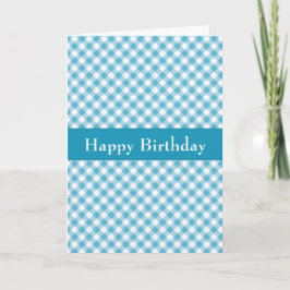 Cartão de Aniversário de Gingham Azul Bonito