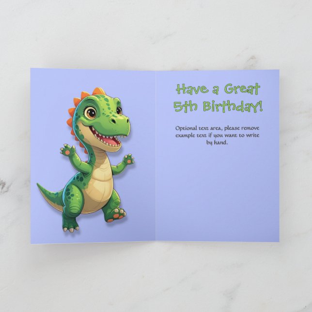 Cartão de Aniversário de Gingham Azul Verde Dinoss (Interior)