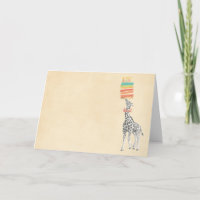 Cartão de Aniversário de Girafa e Bolo