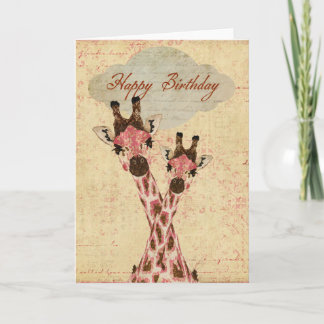 Cartão de Aniversário de Girafas Rosa