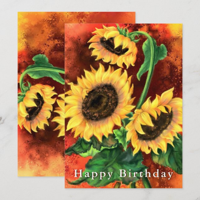 Cartão de Aniversário de Girassol - Pintura (Frente/Verso)