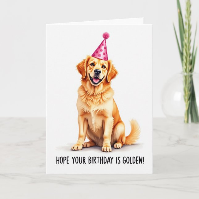 Cartão de Aniversário de Golden Retriever (Frente)