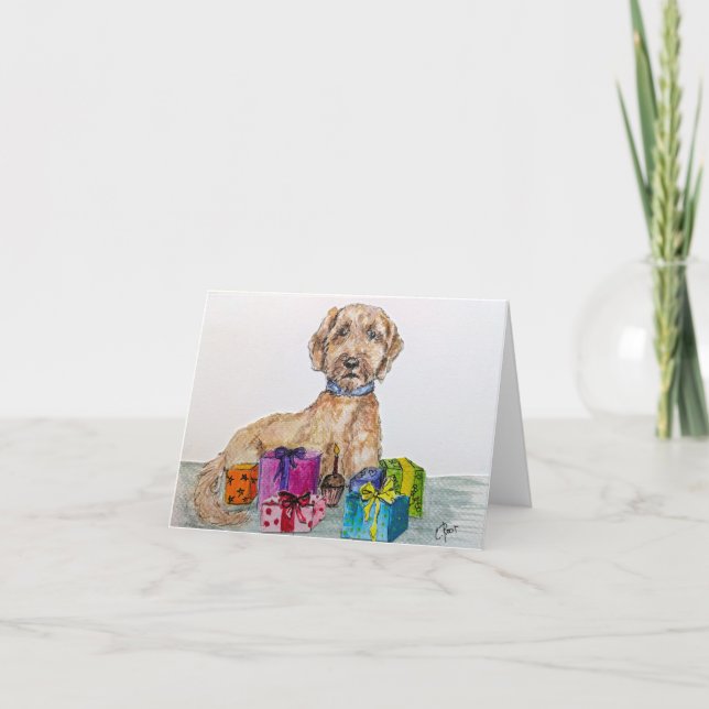 Cartão de Aniversário de Goldendoodle (Frente)