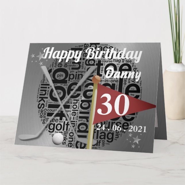 Cartão de aniversário de golfe personalizado de 30 (Frente)