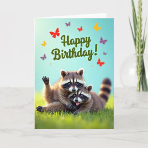 Cartão de Aniversário de Guaxinim Acenando