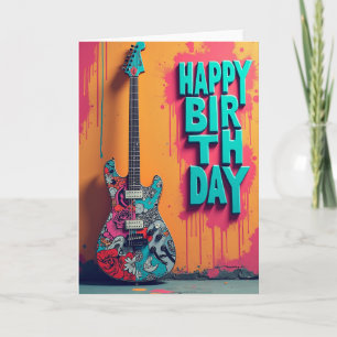 Cartão de Aniversário de Guitarra com Arte