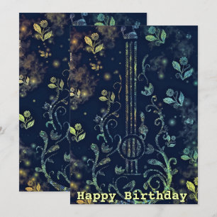 Cartão de Aniversário de Guitarra Floral