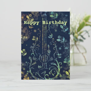 Cartão de Aniversário de Guitarra Floral Romântica