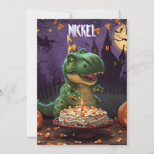 Cartão de aniversário de Halloween de dinossauro p