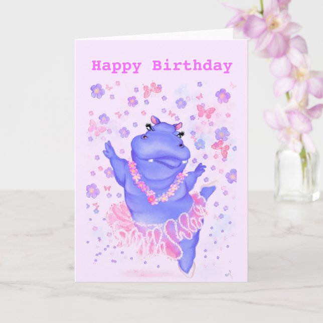 Cartão de Aniversário de Hipopótamo Bailarina (Orquídea)