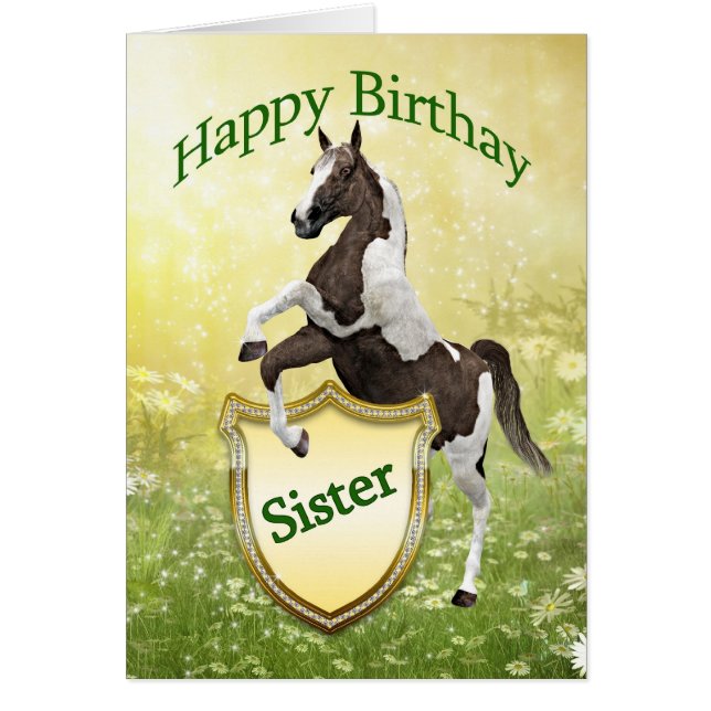 Cartão de aniversário de irmã com cavalo de criaçã (Frente)