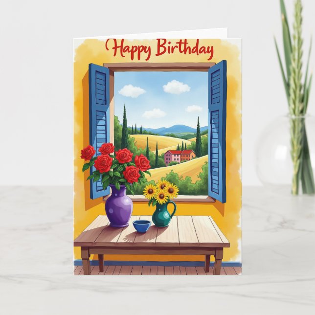 Cartão de Aniversário de Janela Alegre (Frente)