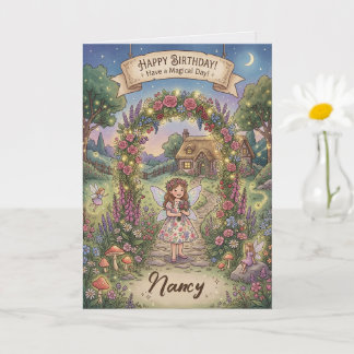 Cartão de Aniversário de Jardim de Fadas Cottageco