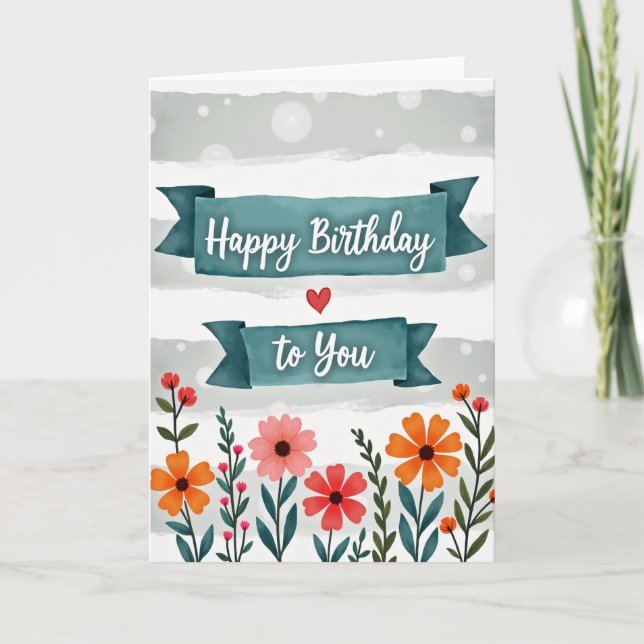 Cartão de Aniversário de Jardim Pintado (Frente)