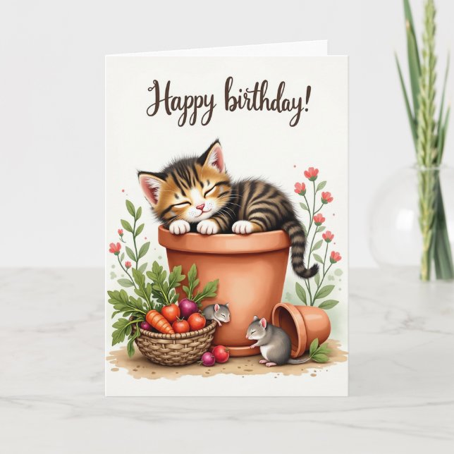 Cartão de Aniversário de Jardim Rústico (Frente)
