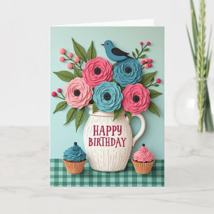 Cartão de Aniversário de Jarro Floral