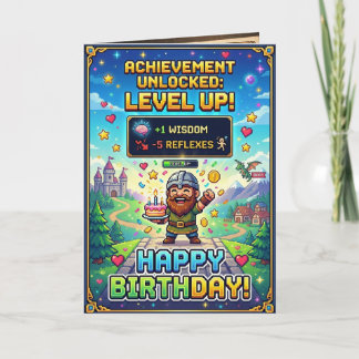 Cartão de Aniversário de Jogo Pixel Subir de Nível