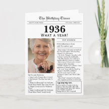 Cartão de aniversário de jornal de 1936 90º aniver