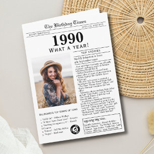 Cartão de aniversário de jornal de 1990