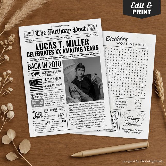 Cartão de aniversário de jornal de 2010, Trend (Custom Back in 2010 Newspaper Birthday Card, Trend Holiday Card)