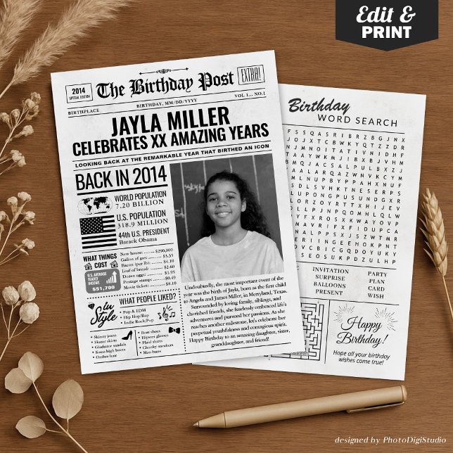 Cartão de aniversário de jornal de 2014, Trend (Custom Back in 2014 Newspaper Birthday Card, Trend Holiday Card)