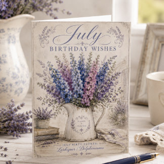 Cartão de Aniversário de Julho com Flor de Nascime