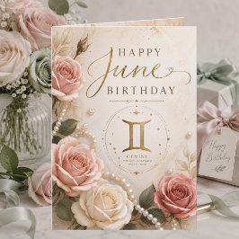 Cartão de Aniversário de Junho Elegante Gêmeos Ros
