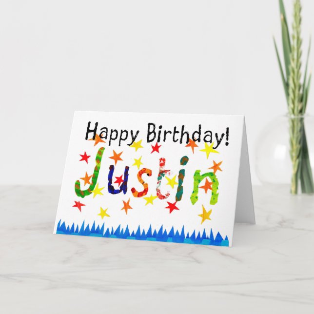 Cartão de aniversário de "Justin" (Frente)
