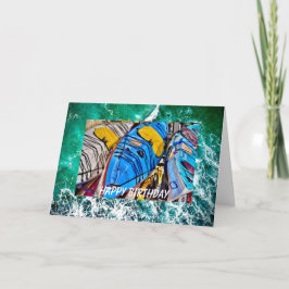Cartão de Aniversário de Kayaks, 5" x 7" Dobrado