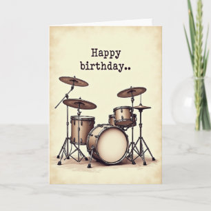 Cartão de Aniversário de Kit de Bateria Vintage