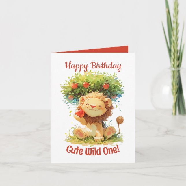 Cartão De Aniversário De Leão E Árvore De Maçã Que (Frente)