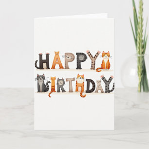 Cartão de Aniversário de Letras de Gato Alegre