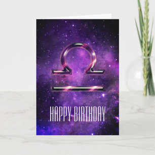 Cartão de Aniversário de Libra Espacial Roxo