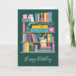 Cartão de Aniversário de Livros Fofos & Gatos - Am