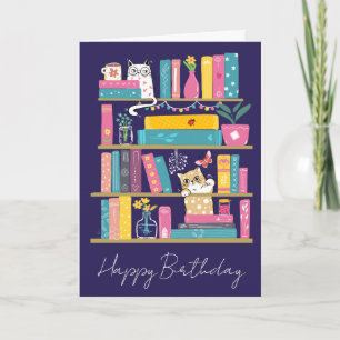Cartão de Aniversário de Livros Fofos & Gatos – Am
