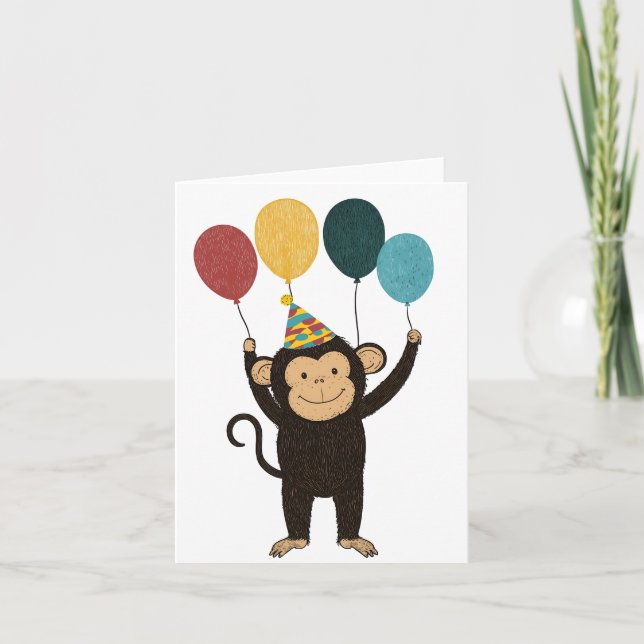 Cartão de Aniversário de Macaco Cheio (Frente)