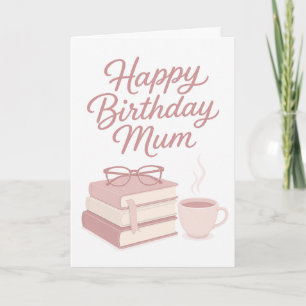 Cartão de Aniversário de Mãe Amante de Livros Rosa