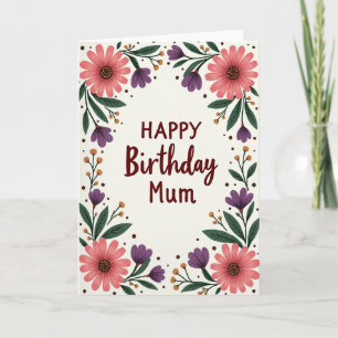 Cartão de Aniversário de Mães com Florais