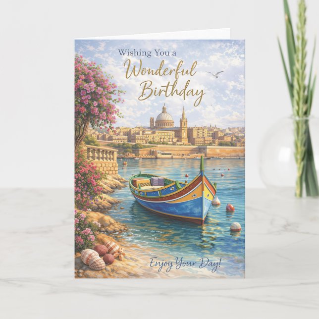 Cartão de Aniversário de Malta – Design de Viagem  (Frente)