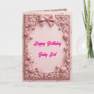 Cartão de Aniversário de Menina Bebê Rosa - Mosaic