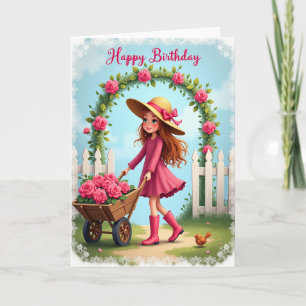 Cartão de Aniversário de Menina Caprichosa