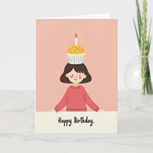 Cartão de Aniversário de Menina com Cupcake