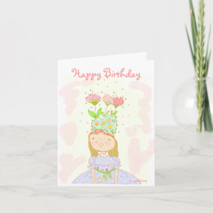 Cartão de aniversário de menina com flores
