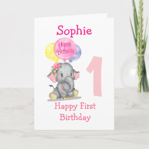 cartão de aniversário de menina elefante