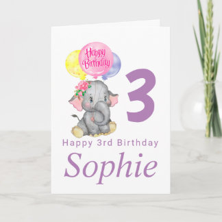 cartão de aniversário de menina elefante